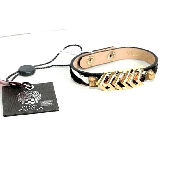 Vince Camuto Jewelry - VINCE CAMUTO ZEBRA DYED CALF HAIR AND GOLD ARROW TRIM LEATHER BRACELET